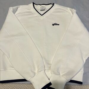 Aerie offline White V-Neck Sweater with navy blue Trim